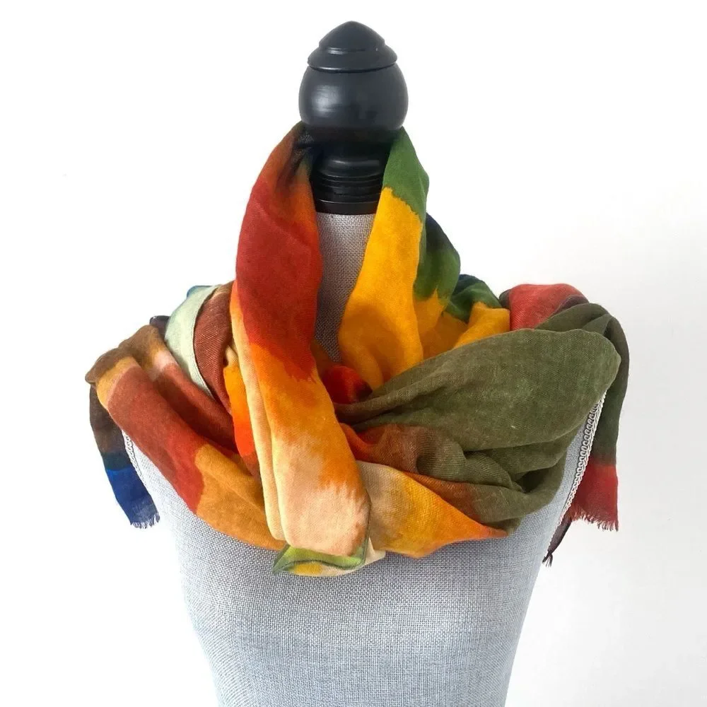 Margolis Pineo Italy Wool Silk Scarf Oversized Colorful Vacation Versatile Chic